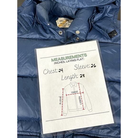 Vtg Ski Daddle Pack-In Products Duck Down Puffer Blue Jacket W/ Hood Size XL - Picture 16 of 16